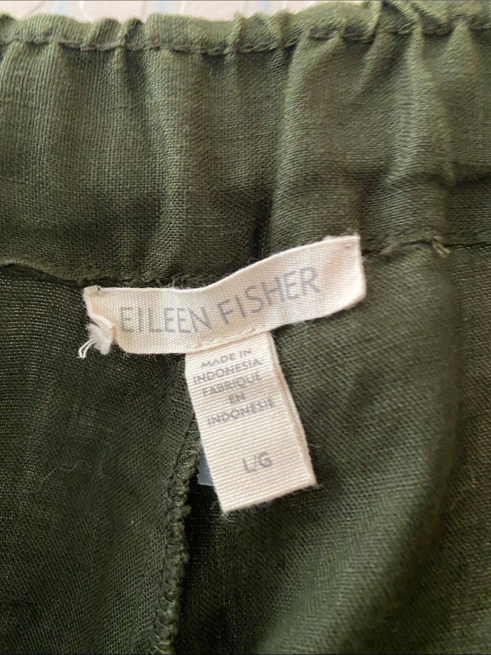 Eileen Fisher Olive Cropped Relaxed-Leg Linen Pants - Picture 2 of 2